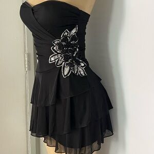 Finesse Black Strapless Dress with Silver Floral Detail